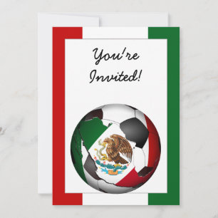 Mexico Soccer Ball w/Flag Colours Background Invitation