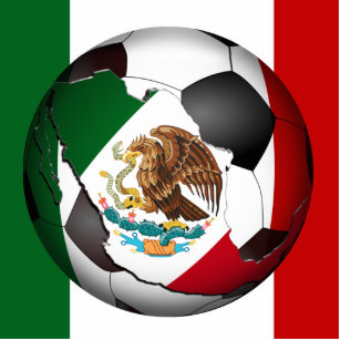 Mexico Soccer Ball w/Flag Colours Background Standing Photo Sculpture