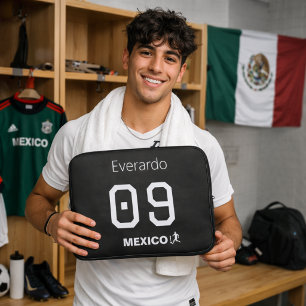 Mexico Soccer Minimalist Black Personal Name Laptop Sleeve