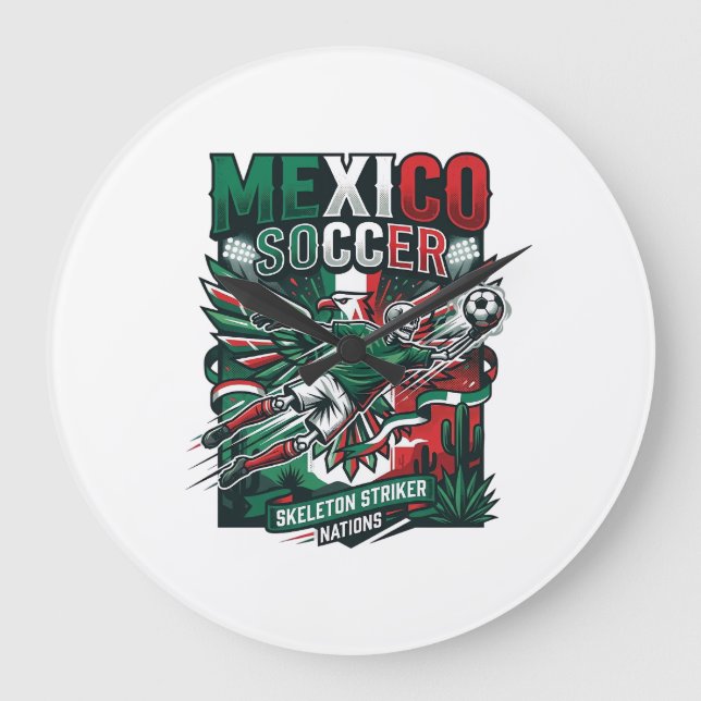 Mexico Soccer Skeleton Striker Nations Premium Spo Large Clock (Front)