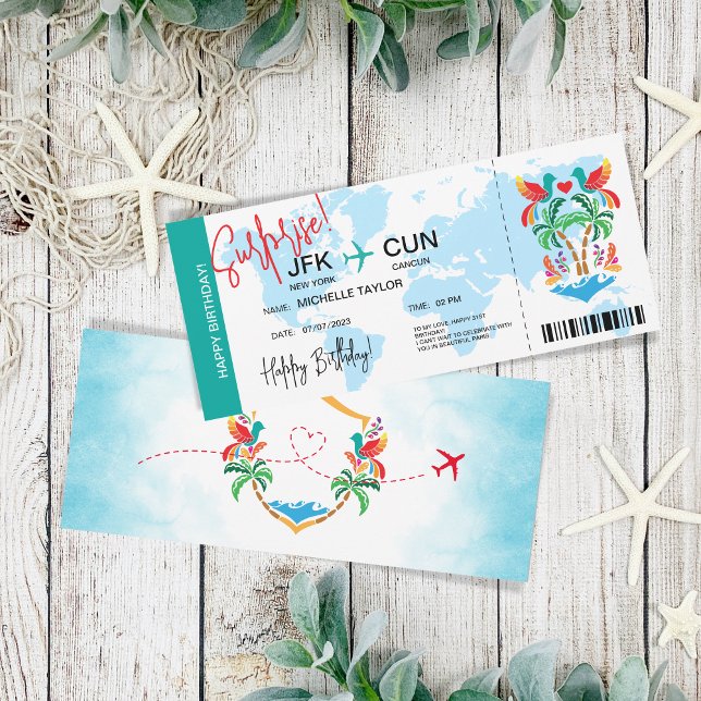 Mexico Surprise Birthday Boarding Pass Ticket Invitation (Creator Uploaded)