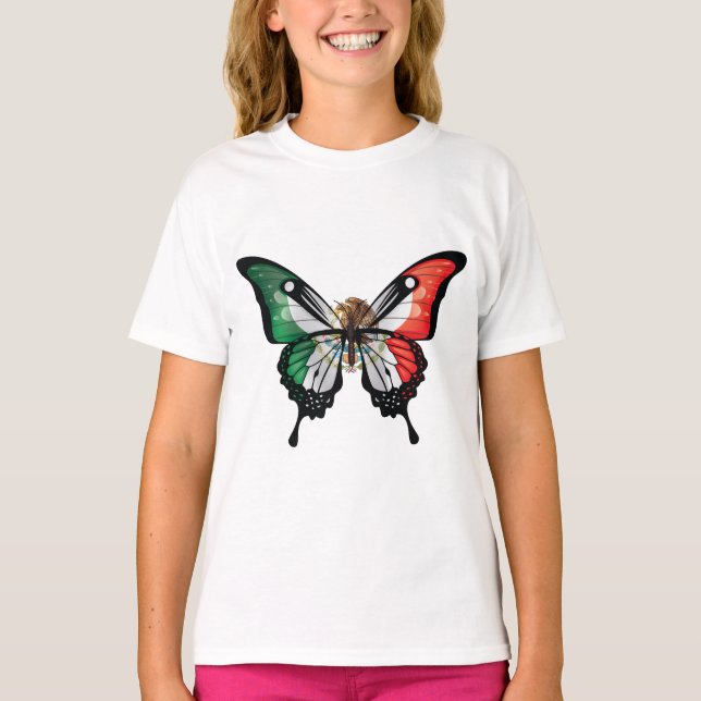 Mexico Swallowtail Butterfly Flag T-Shirt (Front)