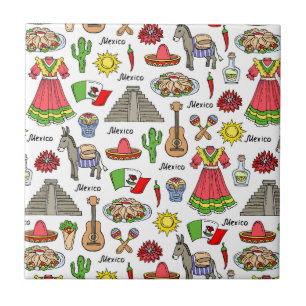 Mexico Symbols Pattern Ceramic Tile