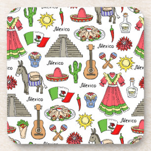 Mexico Symbols Pattern Coaster