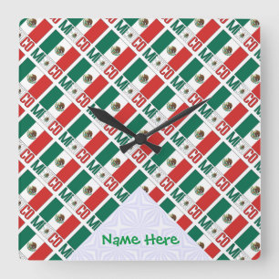 Mexico Tiled Personalised Square Wall Clock