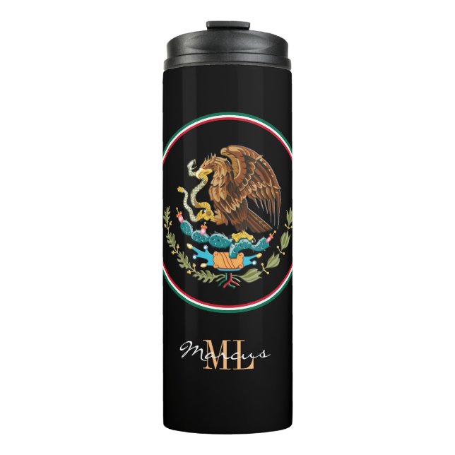 Mexico travel mug, Mexican Flag, Emblem Thermal Tumbler (Front)