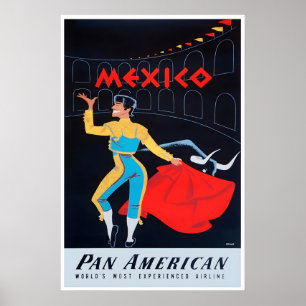 Mexico Travel Poster Mexican Bullfighting Art
