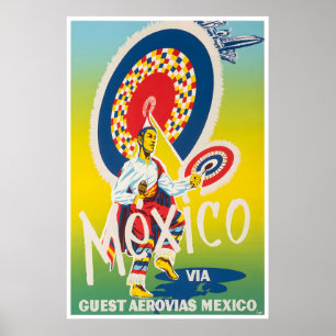 Mexico Travel Poster Mexican Print Guest Aerovias
