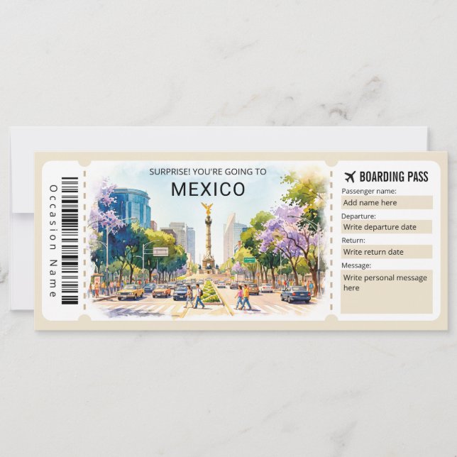Mexico Trip Boarding Pass Ticket Invitation (Front)