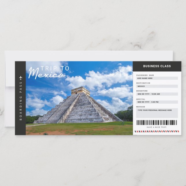 Mexico Trip Boarding Pass Travel Vacation Ticket (Front)