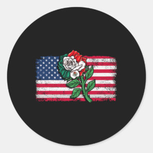 Mexico Us Flag Mexican Flag American Flag Rose 2  Classic Round Sticker