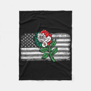 Mexico Us Flag Mexican Flag American Flag Rose 4  Fleece Blanket