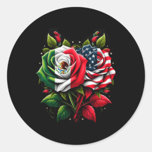 Mexico Usa Flag Mexican Flag American Flag Rose Fl Classic Round Sticker