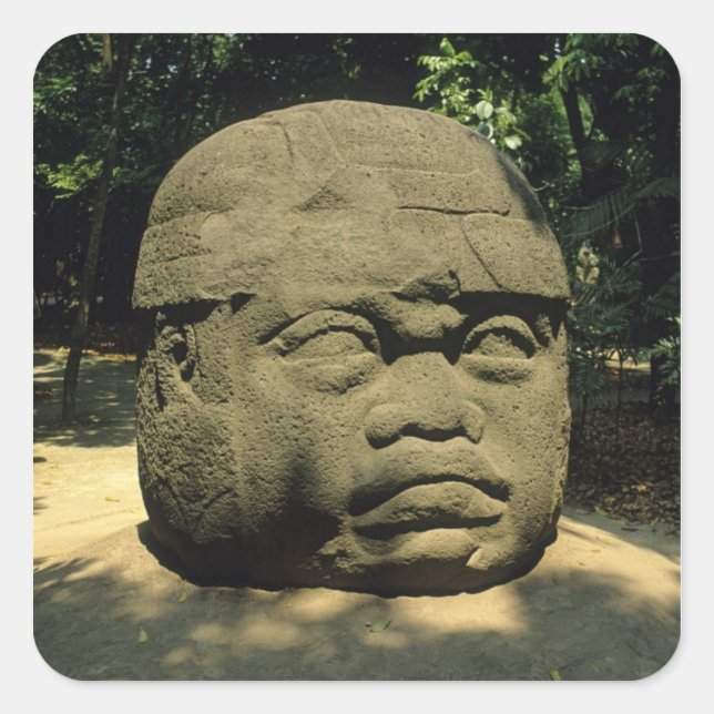 Mexico, Villahermosa, giant Olmec head, La Venta Square Sticker (Front)