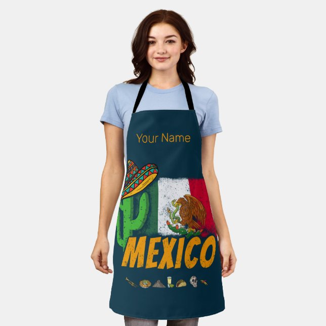 Mexico Vintage Cactus With Flag Sombrero Souvenir Apron (Worn)