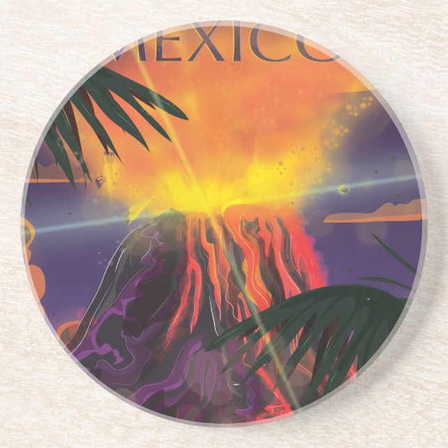 Mexico Volcano Travel Poster Coaster (Front)