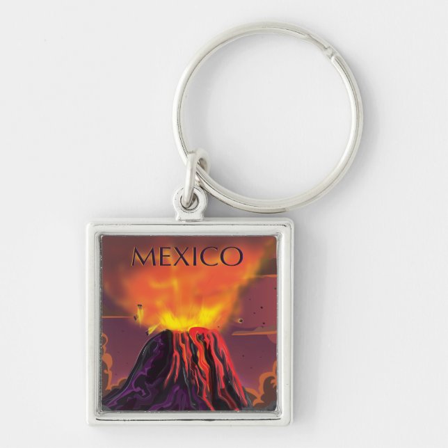 Mexico Volcano Travel Poster Key Ring (Front)