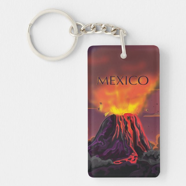 Mexico Volcano Travel Poster Key Ring (Front)