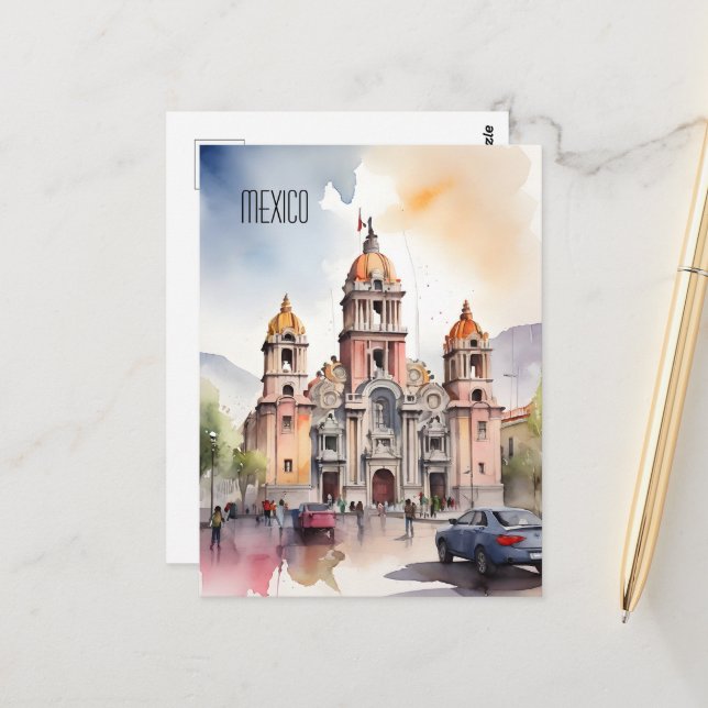 Mexico watercolor art postcard (Front/Back In Situ)
