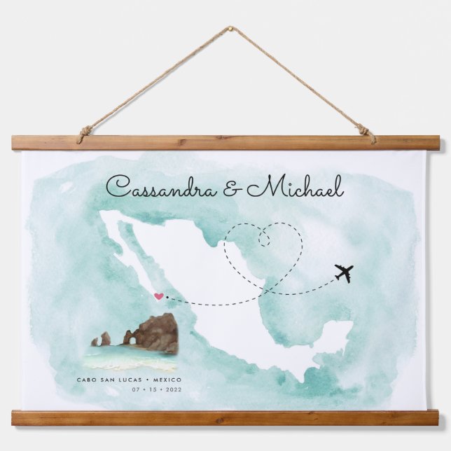 Mexico Watercolor Map | Cabo | Destination Wedding Hanging Tapestry (Front)