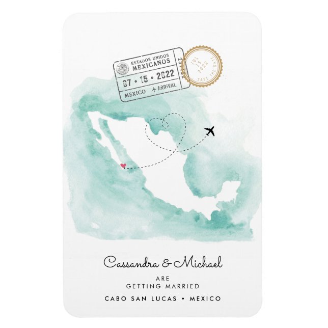 Mexico Watercolor Map | Cabo | Destination Wedding Magnet (Vertical)