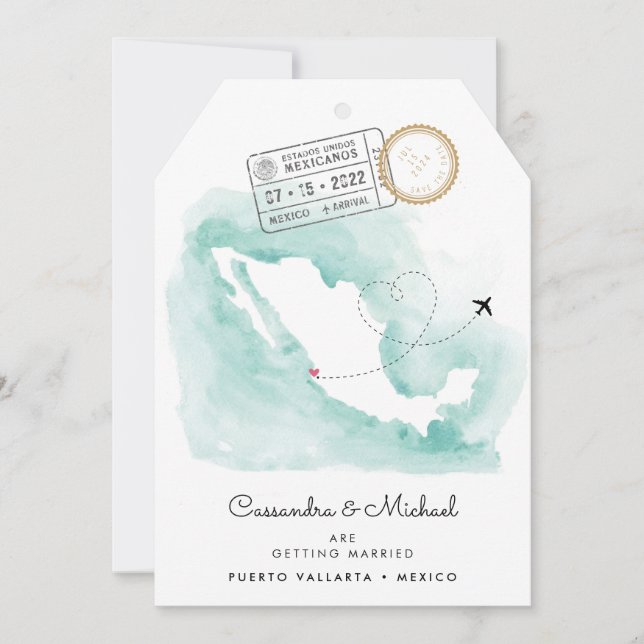 Mexico Watercolor Map | Puerto Vallarta | Wedding (Front)