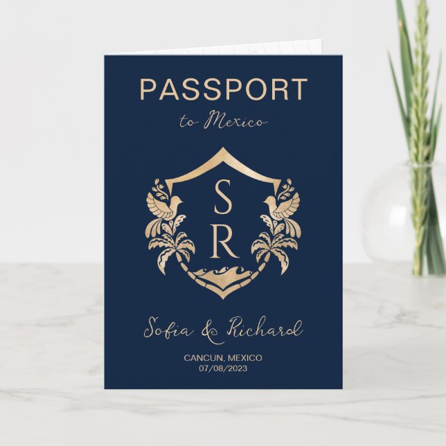 Mexico Wedding Destination Passport Crest Palm  Invitation (Front)