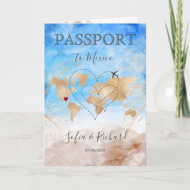 Mexico Wedding Destination Passport World Heart In Invitation (Front)