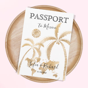 Mexico Wedding Destination Passport World Map  Inv Invitation