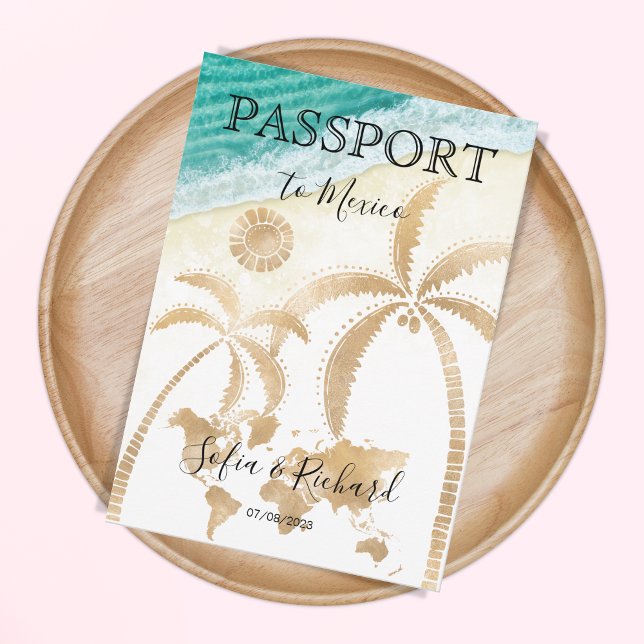 Mexico Wedding Destination Passport World Map  Inv Invitation (Creator Uploaded)