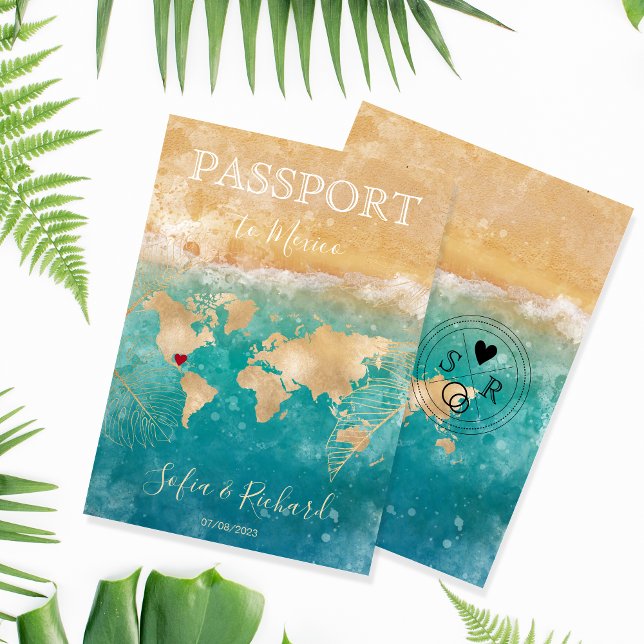 Mexico Wedding Destination Passport World Map  Inv Invitation (Creator Uploaded)