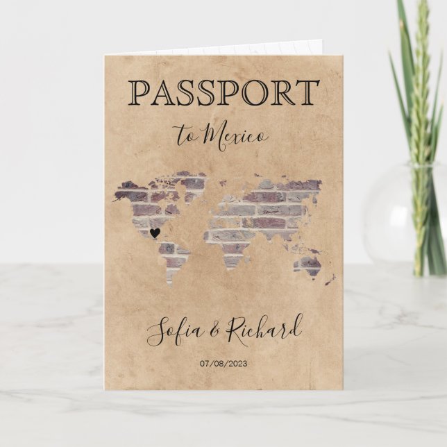 Mexico Wedding Destination Passport World Map Invitation (Front)