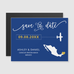 Mexico Wedding Save the Date Card, Map Magnetic Invitation