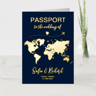 Mexico Wedding World Map Passport Monogram Foil Greeting Card