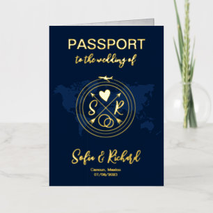 Mexico Wedding World Map Passport Monogram QR Code Foil Greeting Card
