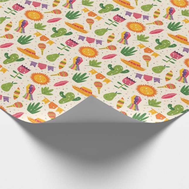 Mexico Yellow Green Pink Party Pattern Wrapping Paper (Corner)