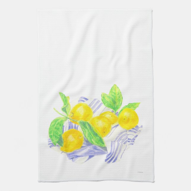 Meyer lemons on kitchen towel (Vertical)