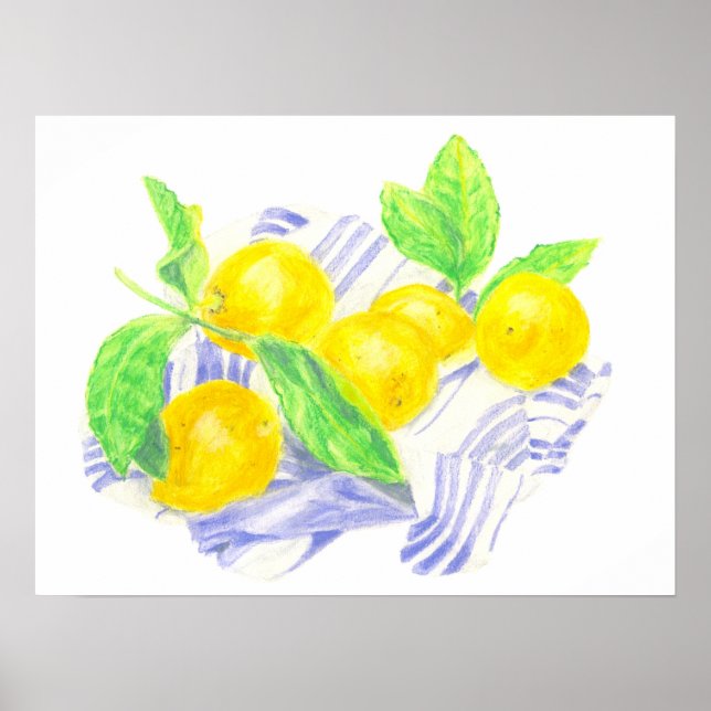 Meyer lemons on kitchen towel poster (Front)