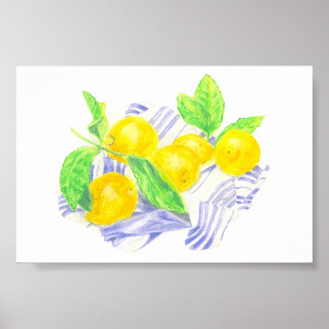 Meyer lemons on kitchen towel poster (Front)