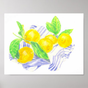 Meyer lemons on kitchen towel poster