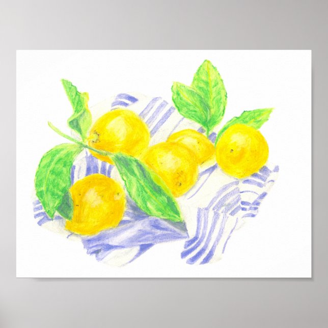 Meyer lemons on kitchen towel poster (Front)