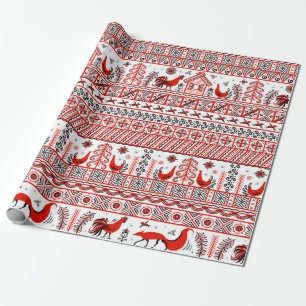 Mezen painting. Decorative seamless pattern. Chick Wrapping Paper