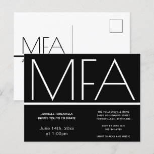 MFA degree Black Graduation Party Invitation Postcard