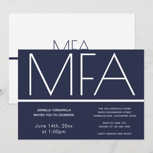 MFA degree Graduation Party Invitation (Front/Back)