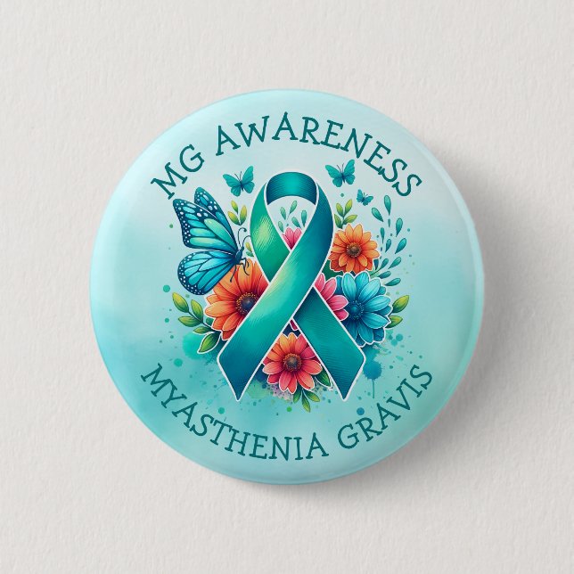 MG Awareness | Myasthenia Gravis Ribbon 6 Cm Round Badge (Front)
