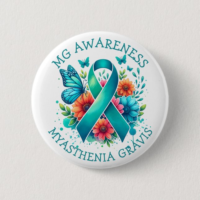 MG Awareness | Myasthenia Gravis Ribbon 6 Cm Round Badge (Front)