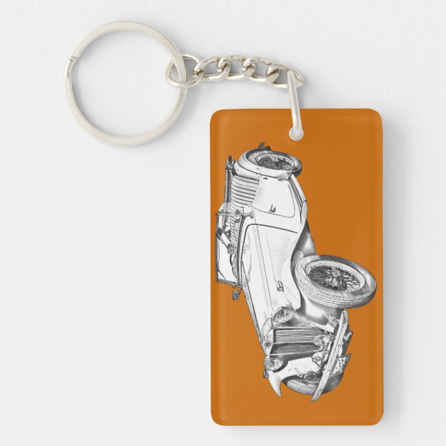 MG Convertible Antique Car Illustration Key Ring (Front)
