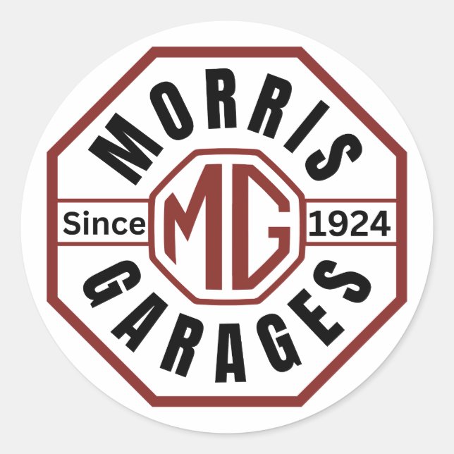 MG Morris Garages Classic Round Stickers (Front)