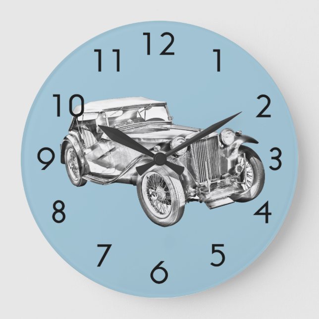 Mg Tc Antique sports Car Illustration Large Clock (Front)