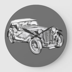 Mg Tc Antique sports Car Illustration Large Clock